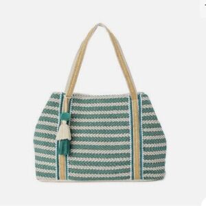 No Boundaries Women's Woven Beach Tote Bag Mint Stripe